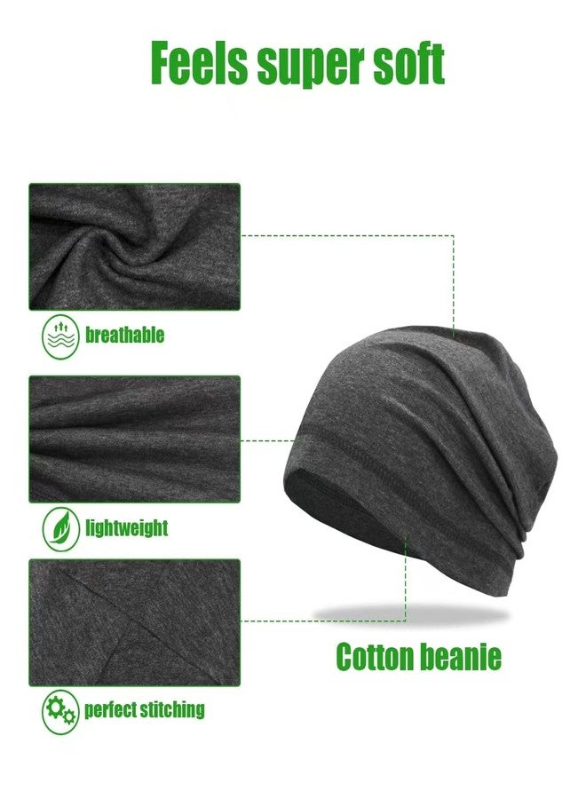 SRLLBBY Lightweight Cotton Beanie, Breathable Thin Sleep Hats, Skull Caps for Running Cycling Hiking Fishing (Dark Grey) - Image 3